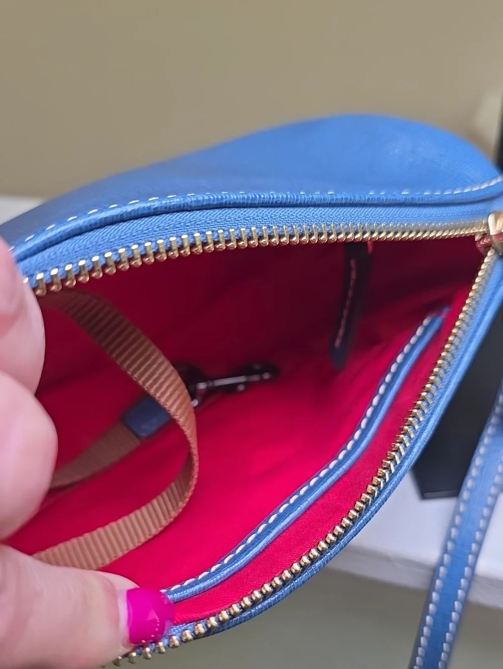 Dooney & Bourke Denim Blue Leather Barrel Minibag Crossbody EUC